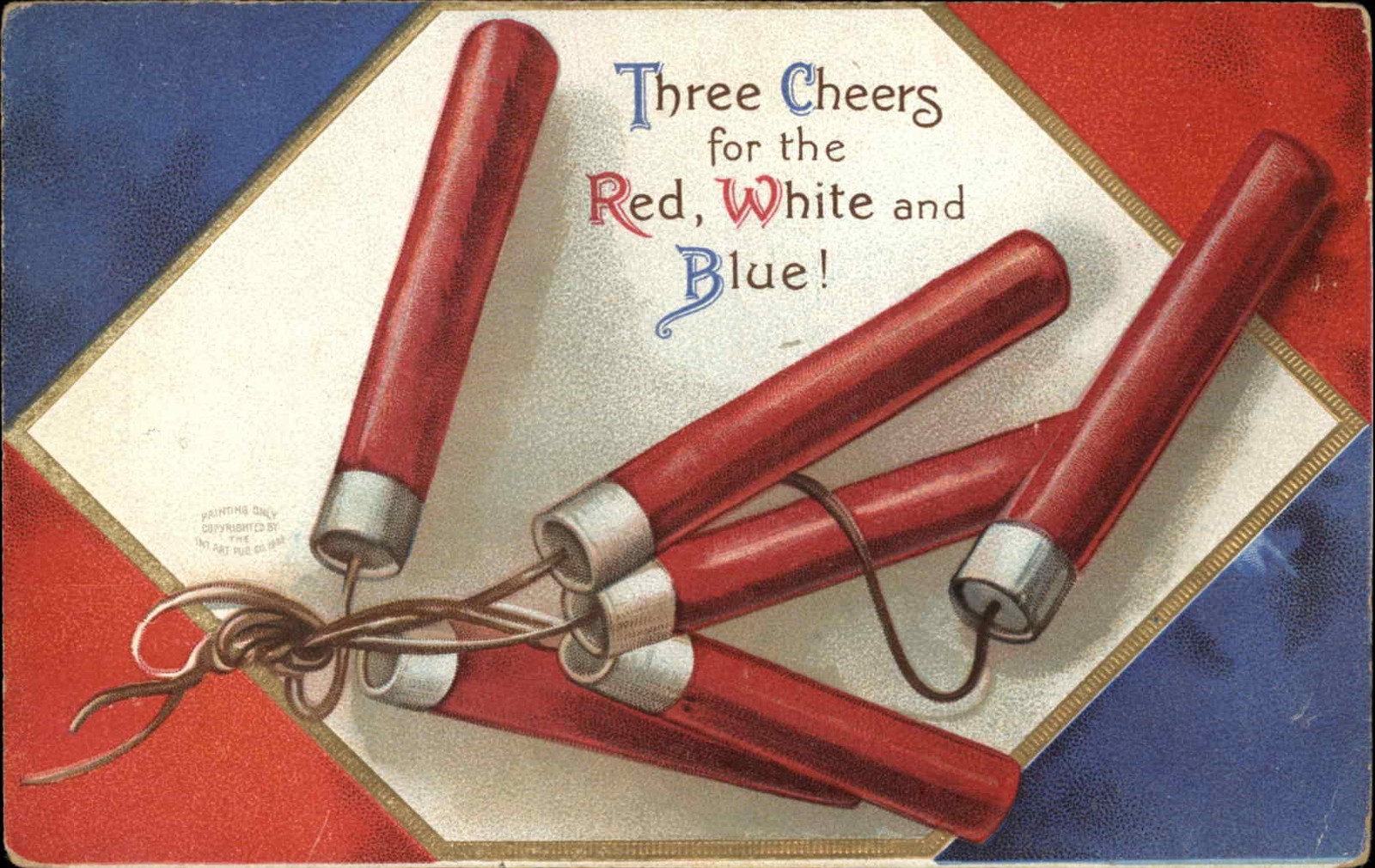 CLAPSADDLE Patriotic FIREWORKS Red White and Blue USA INT\'L ART Postcard