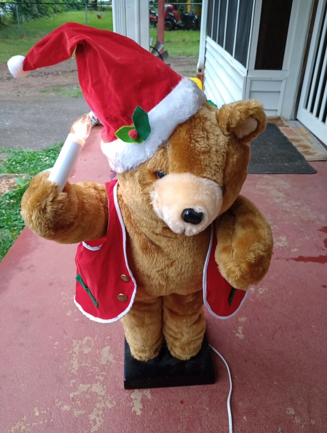 25 Inch Vintage Festive Christmas Bear Lighted With Working Features.