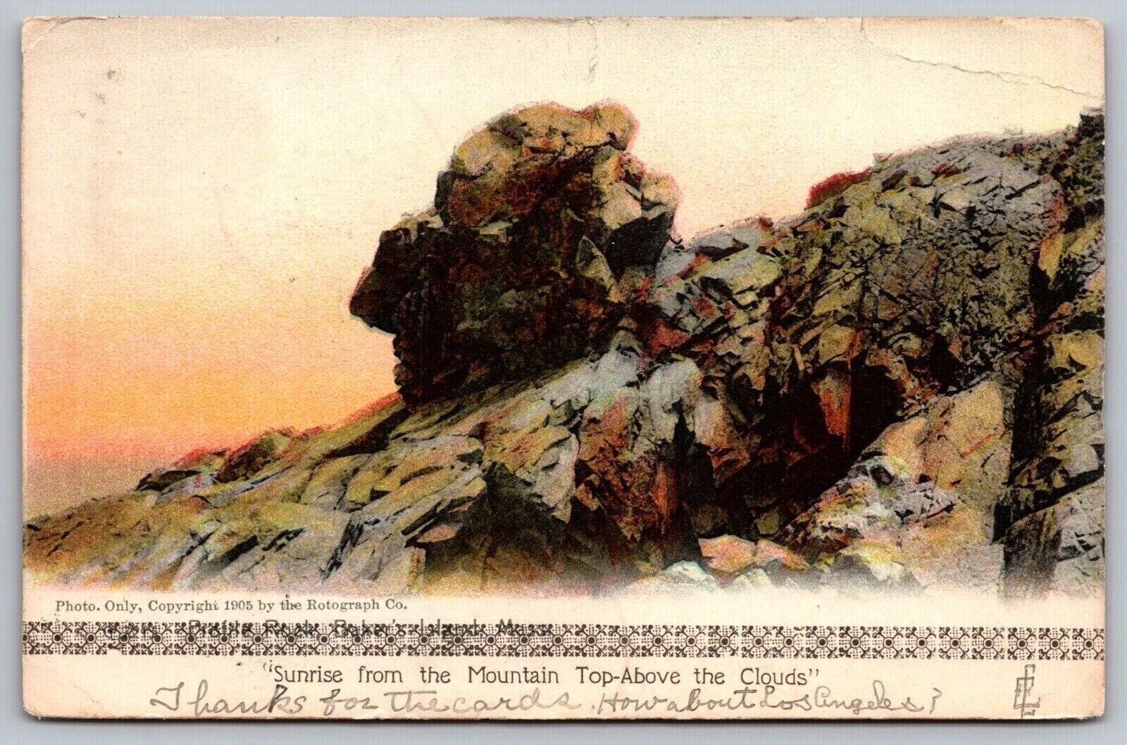 Postcard Sunrise From Mountain Top Above Clouds Antique PM Cancel WOB UDB