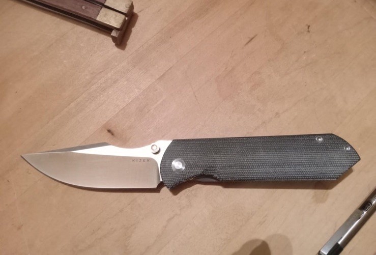 Kizer Harpoon Fold Elmax+Hallow Grind Frame Lock Titanium/Norplex Ultrex Micarta