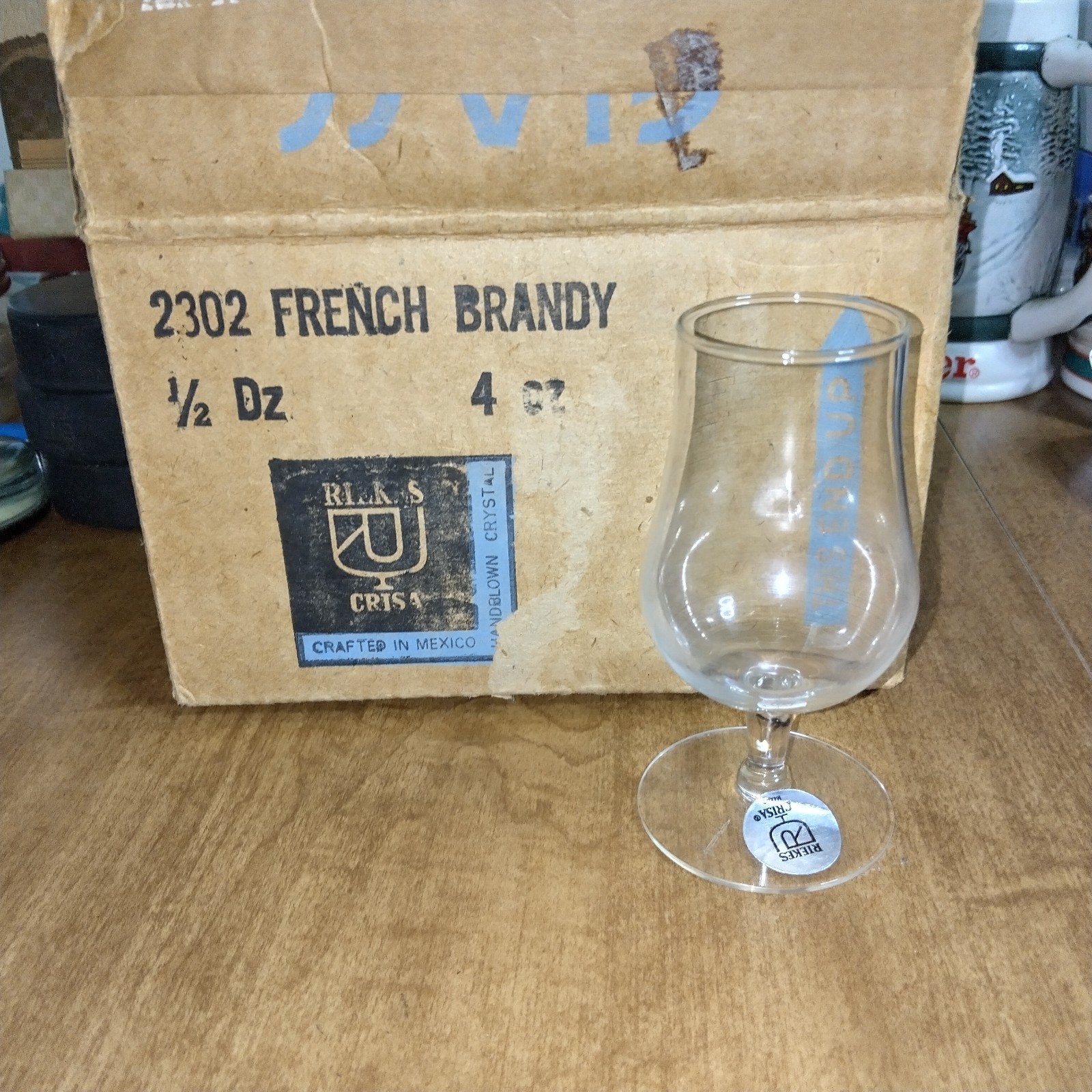 French Brandy Snifters 6 Vtg Riekes Crisa 4oz Hand Blown Crystal Rare NIB