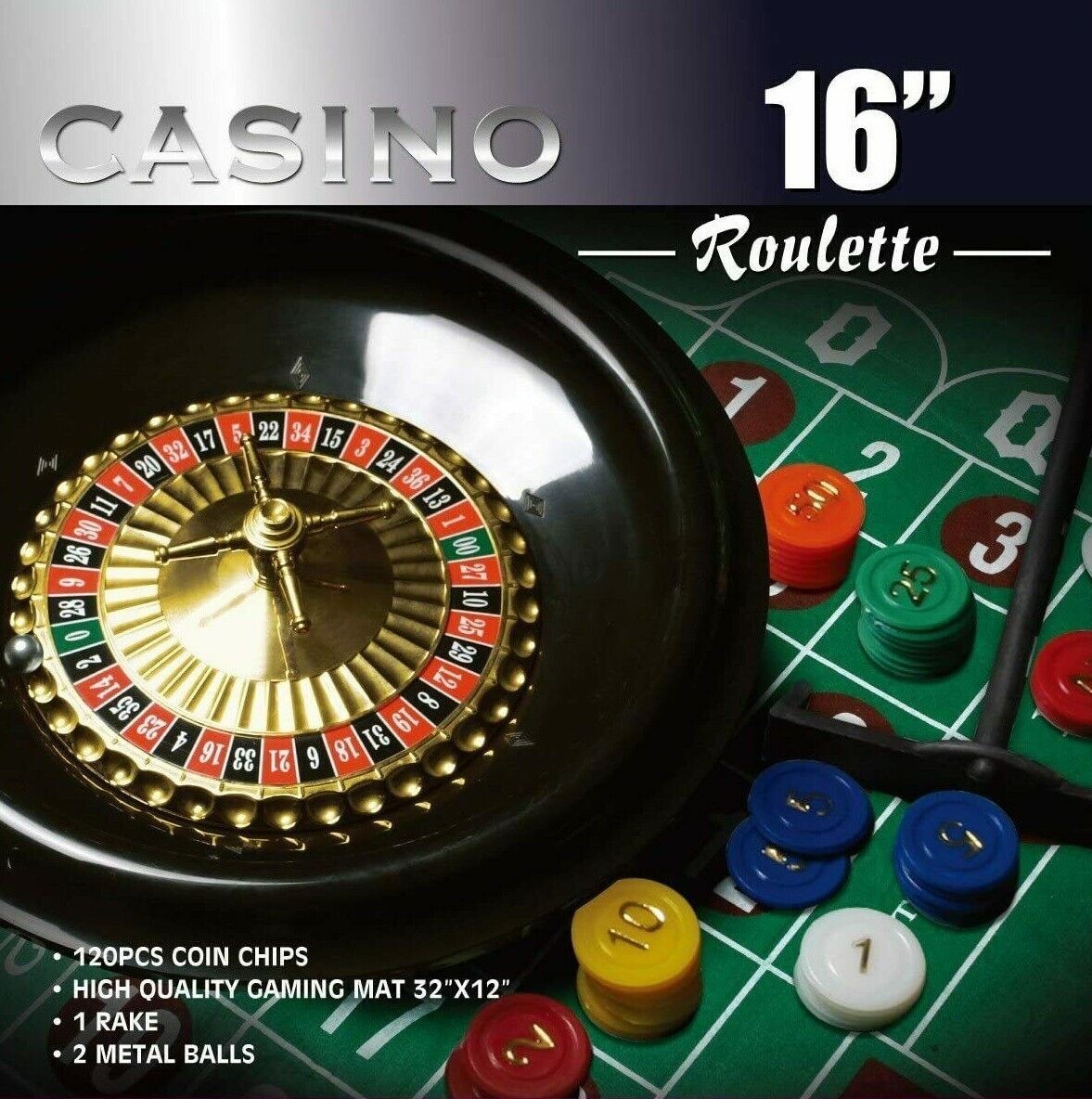 16 Inch Roulette Wheel Game Set w/ Layout, Chips, Rake (Discounted, Open Box)