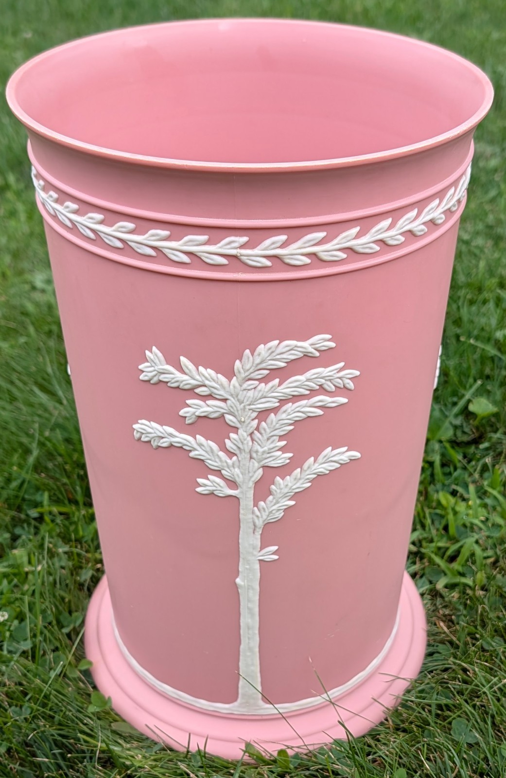 Vintage 1960s Fesco Pink Plastic Wastebasket MCM Wedgwood Jasperware Style M-606