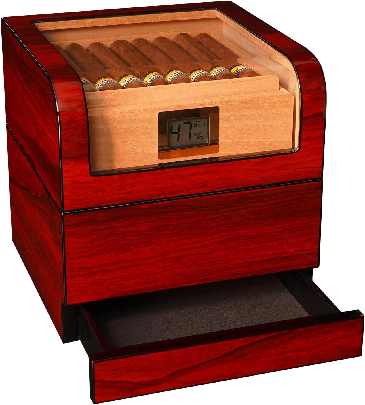 W&J 1983 Brown Glass Top Cigar Humidor with Digital Humidifier