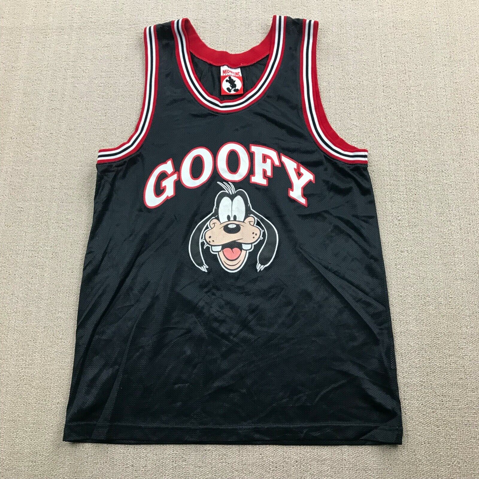 VINTAGE 90s Disney Basketball Jersey Mens Medium Black Red Goofy 90s USA