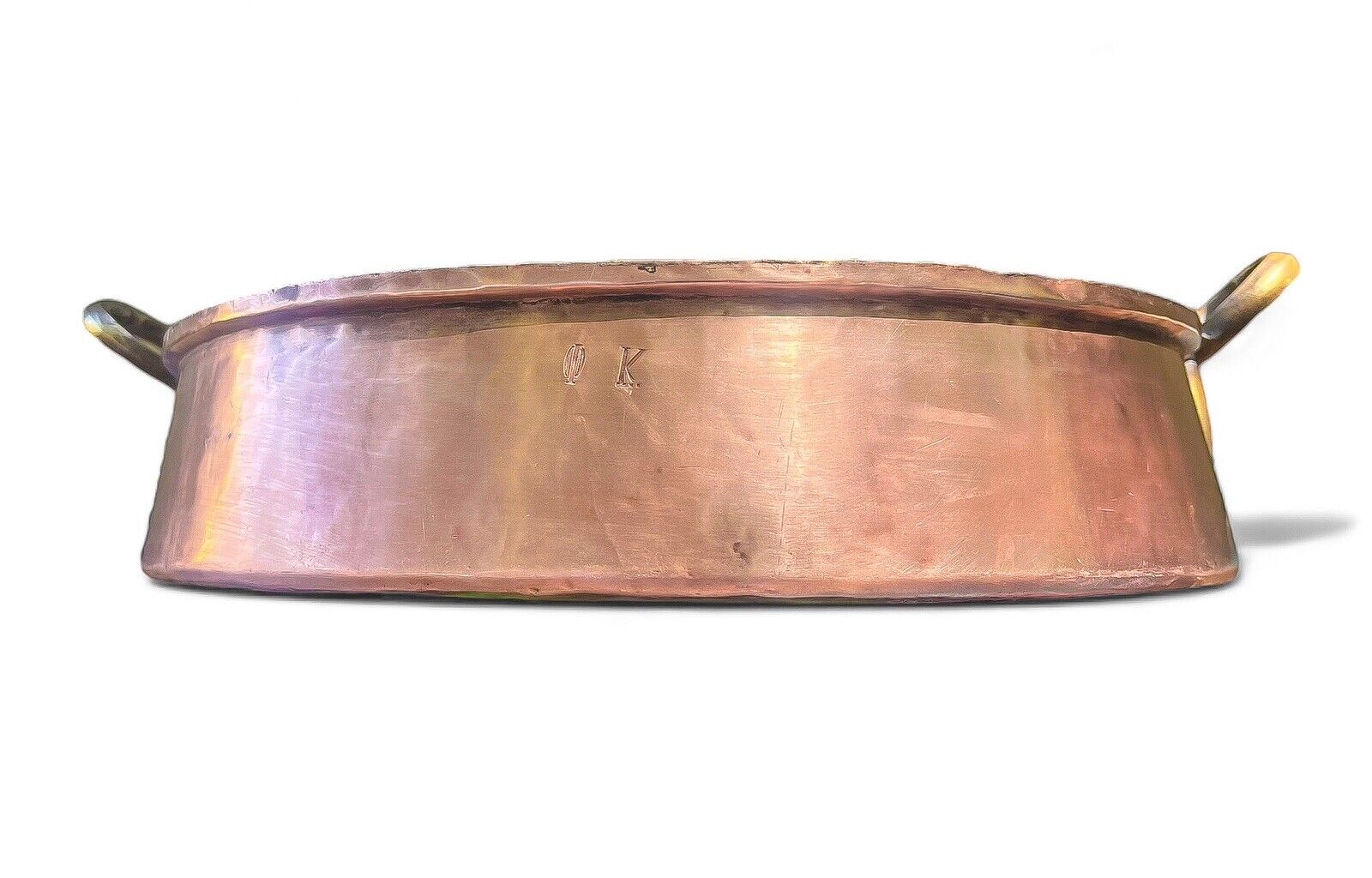 Antique Russian Tsarist? STAMPED Copper Pan With Brass Handles 15” Hand Forged