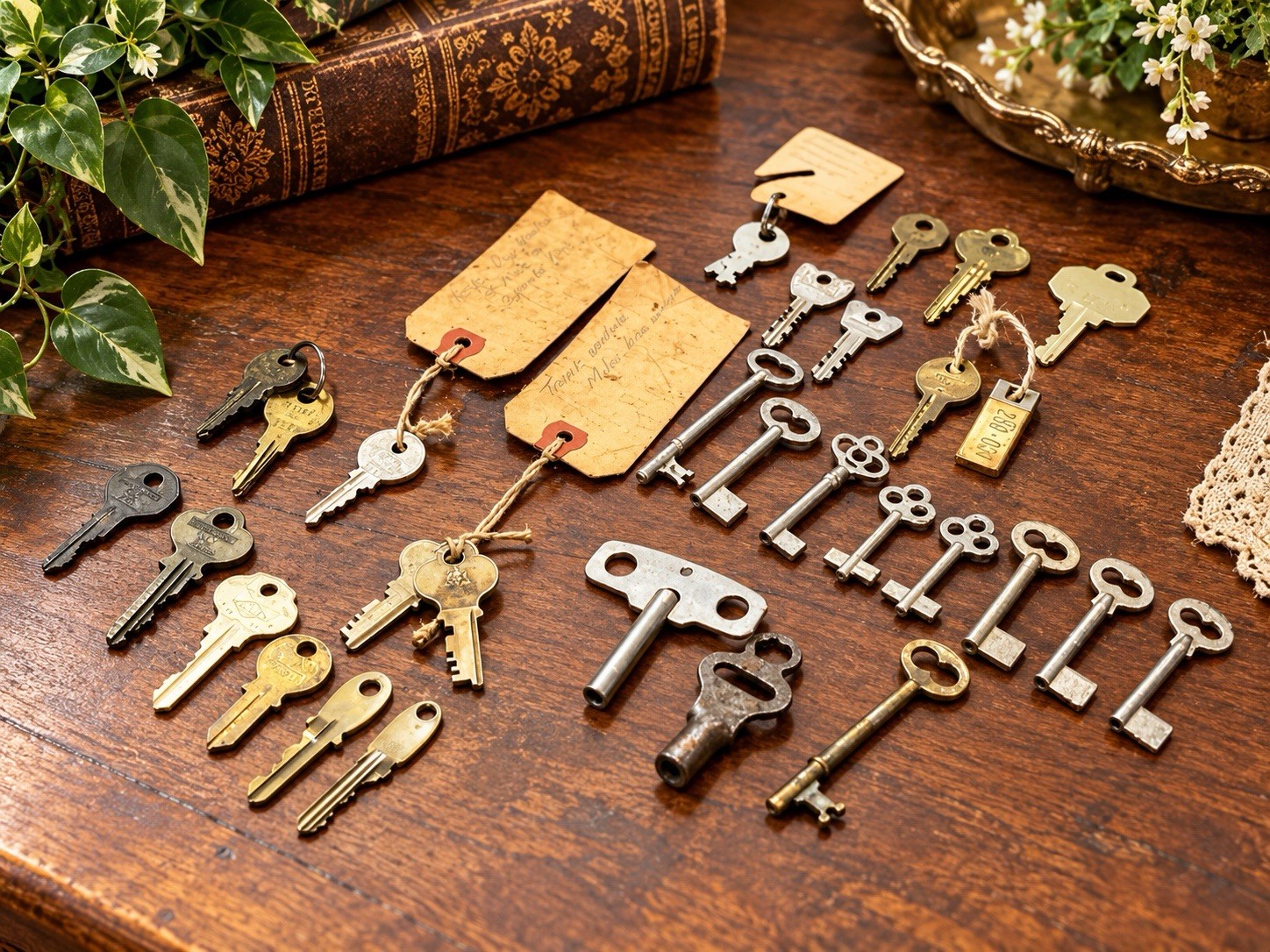 Vintage Antique Key Lot Collection - Skeleton, Barrel, Clock Winding, Brass Keys