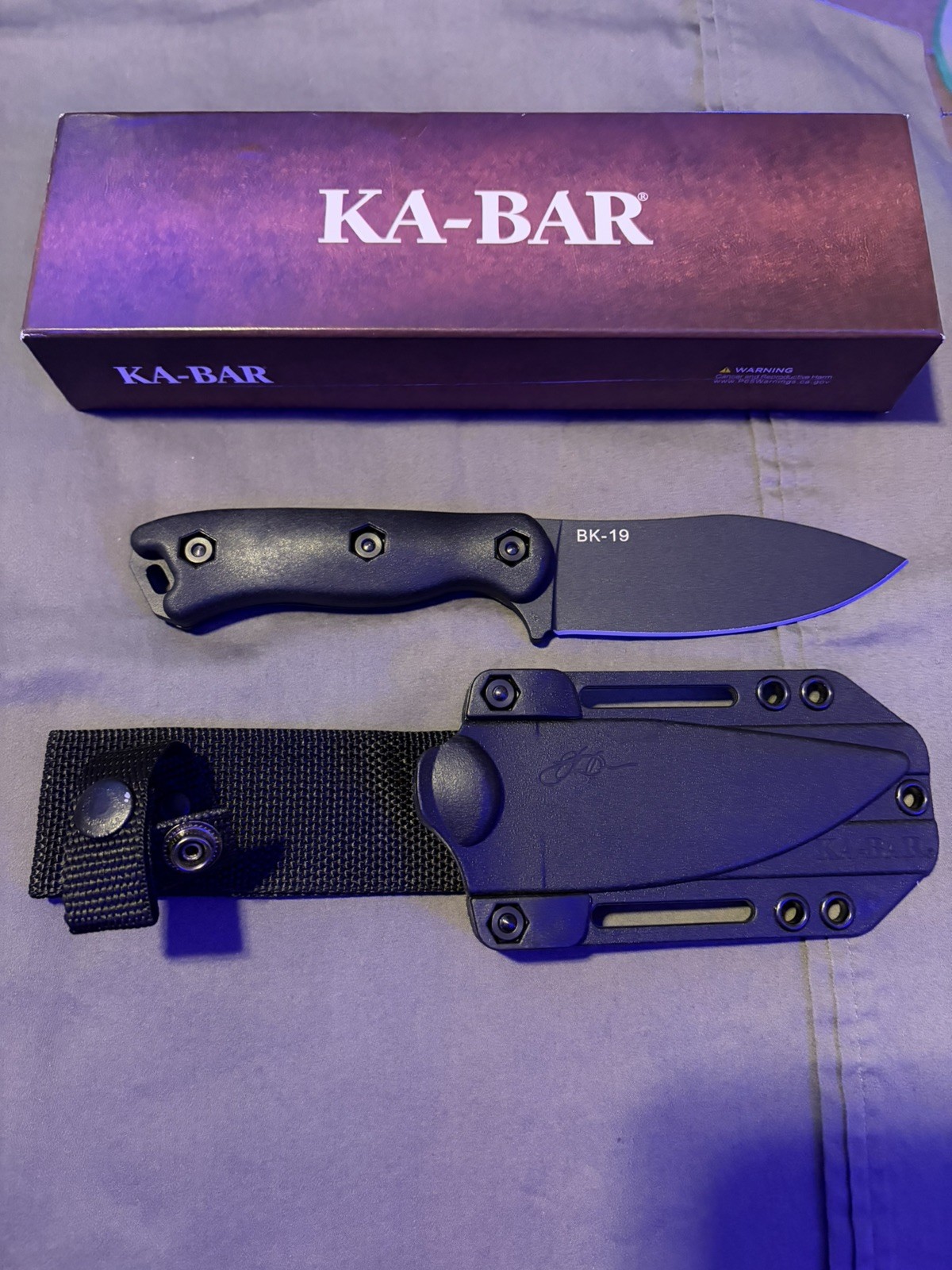 Ka-Bar BK19 Becker Nessnuk Black 1095 Fixed Blade Knife with Sheath New In Box.