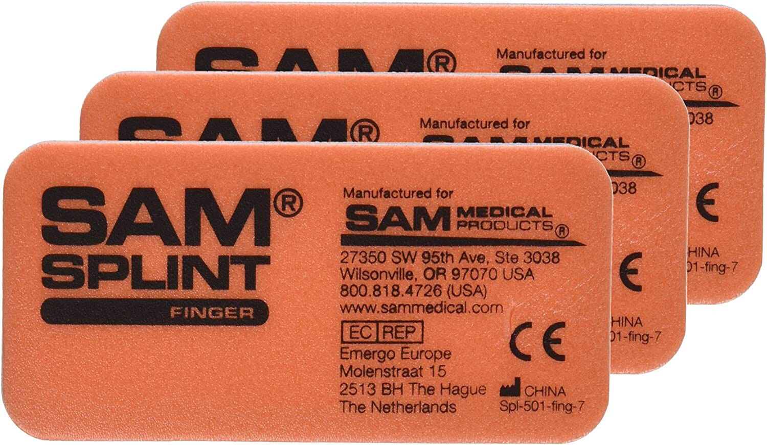 SAM Medical Finger Splint, Orange and Blue, 3 Count