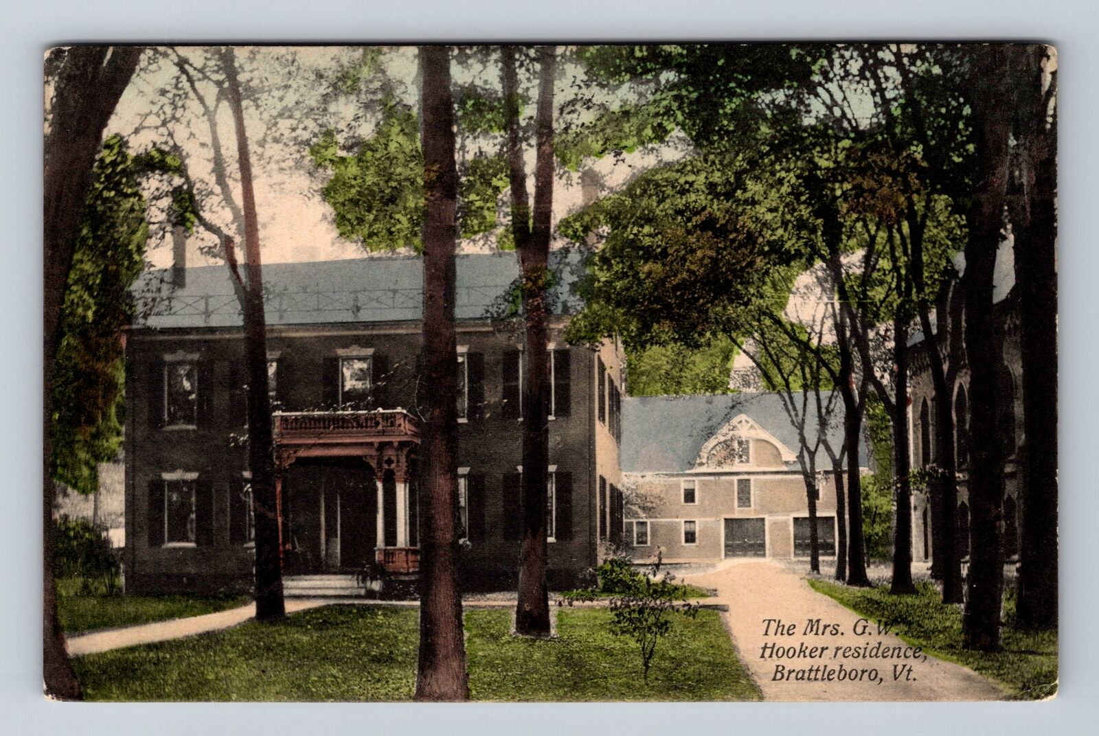 Brattleboro VT-Vermont, Mrs GWJ Hooker Residence, Vintage c1909 Postcard
