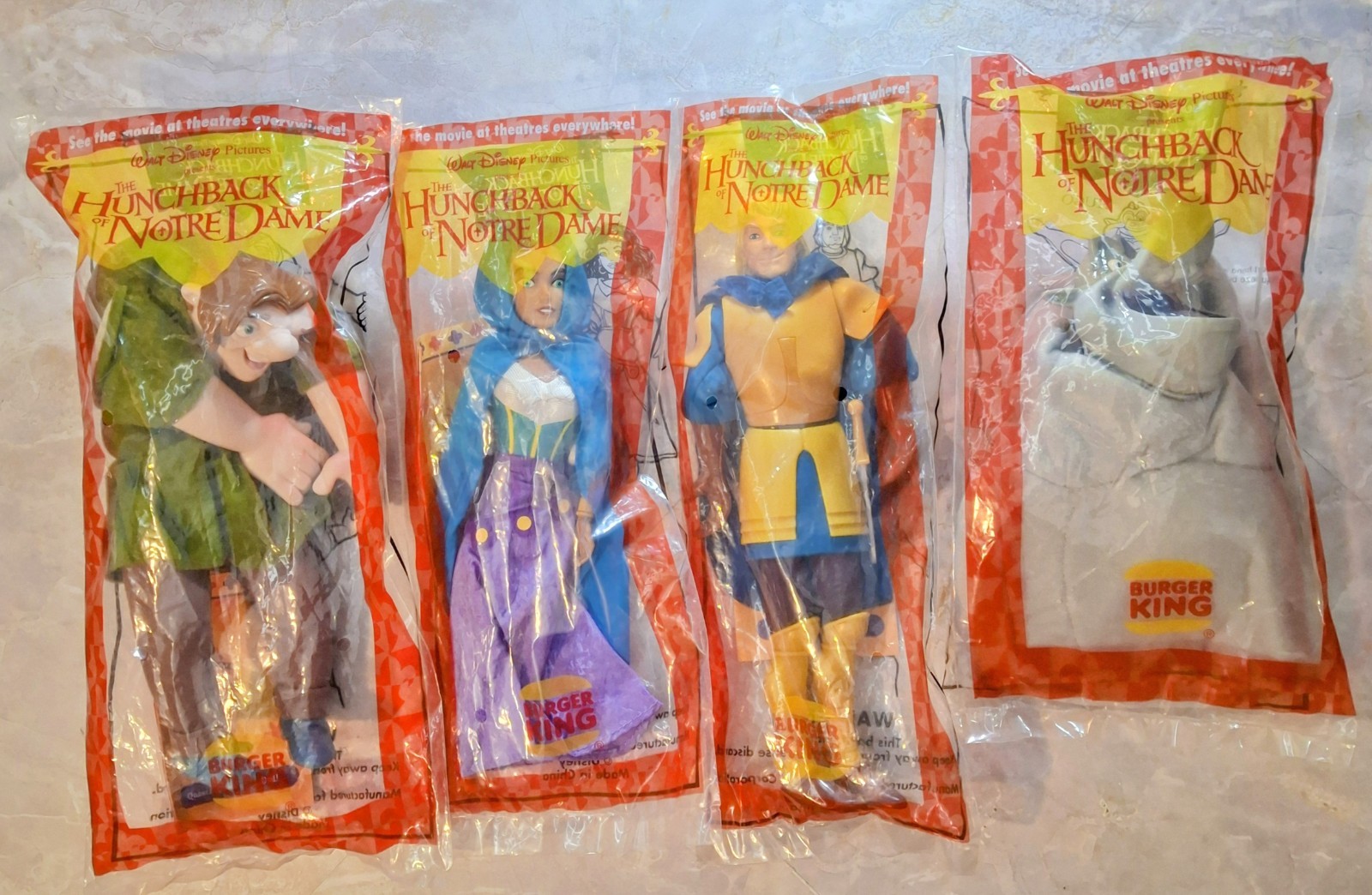 Burger King Disney Hunchback of Notre Dame Kids Meal Toy Full Doll Set NIP 1997