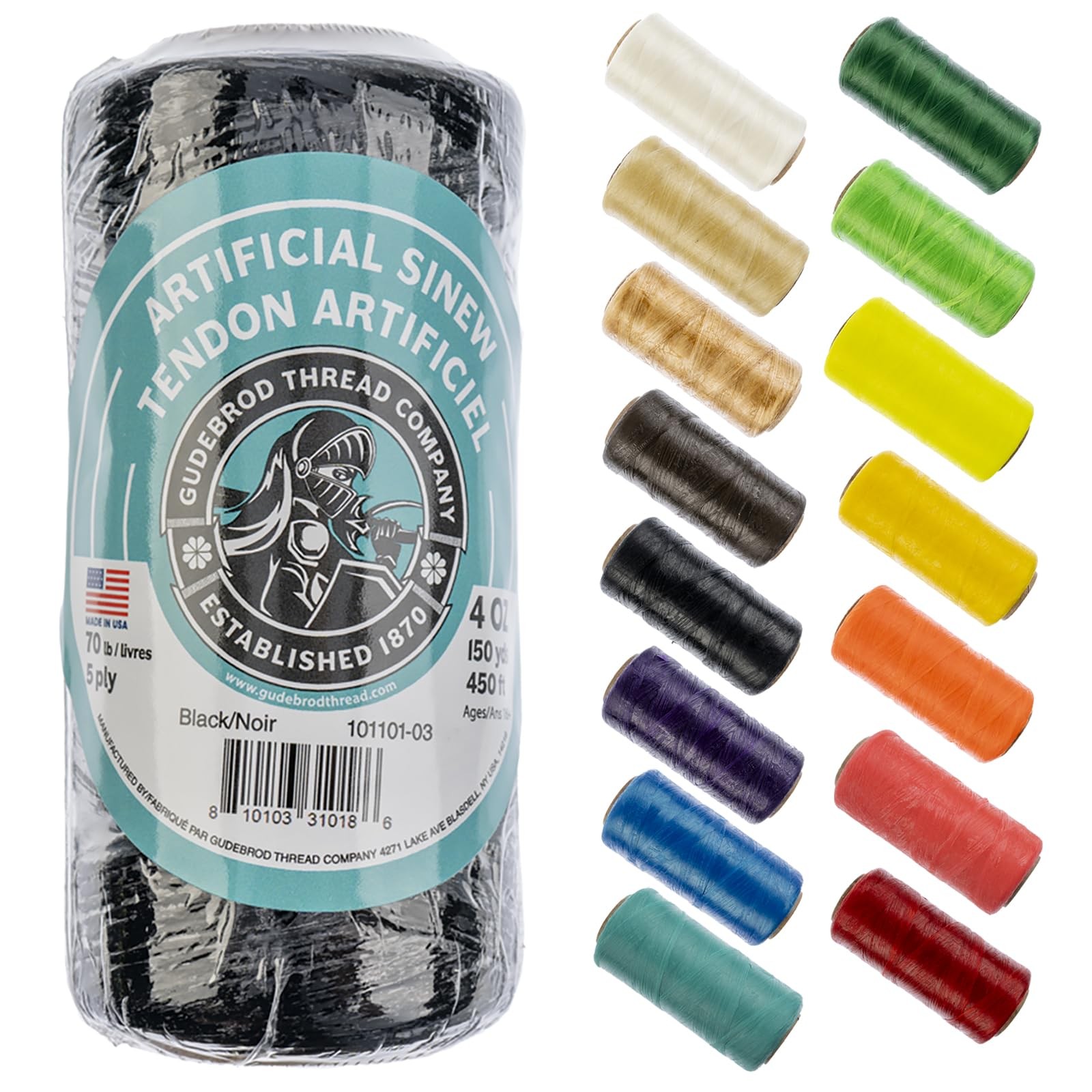 Gudebrod Artificial Sinew Black 5-Ply 70lb Test, 4oz 450ft Craft Thread Gudebrod Artificial Sinew Black 5-Ply 70lb Test, 4oz 450ft Craft Thread