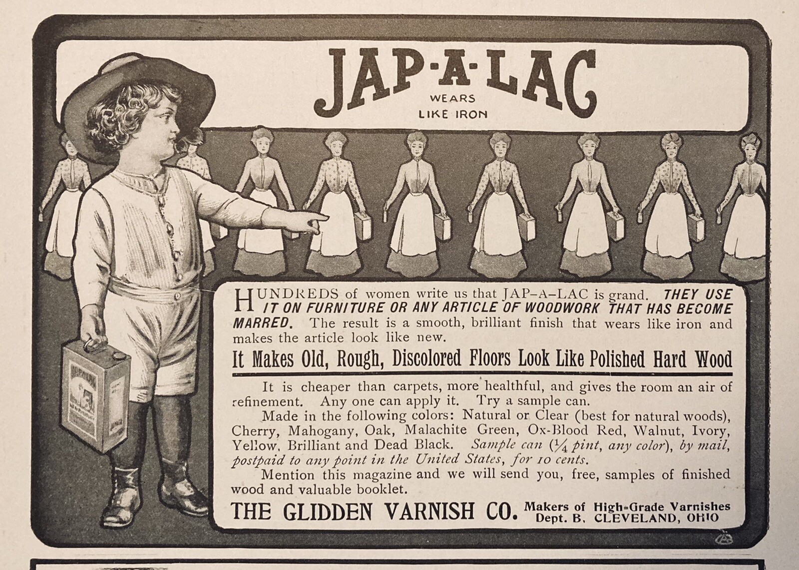 1902 AD(M8)~GLIDDEN VARNISH CO. CLEVELAND, O. JAP-A-LAC WOOD FLOOR VARNISH