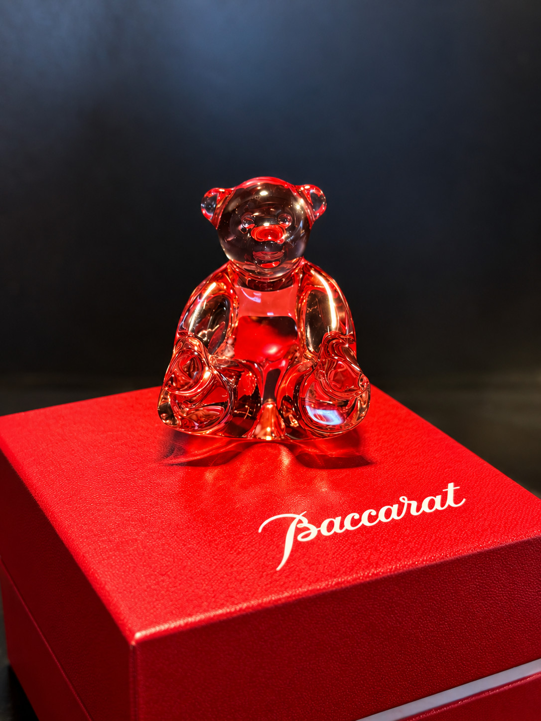 Baccarat Teddy Bear Spinning Figurine Pink Rose Crystal Original Box 2101176