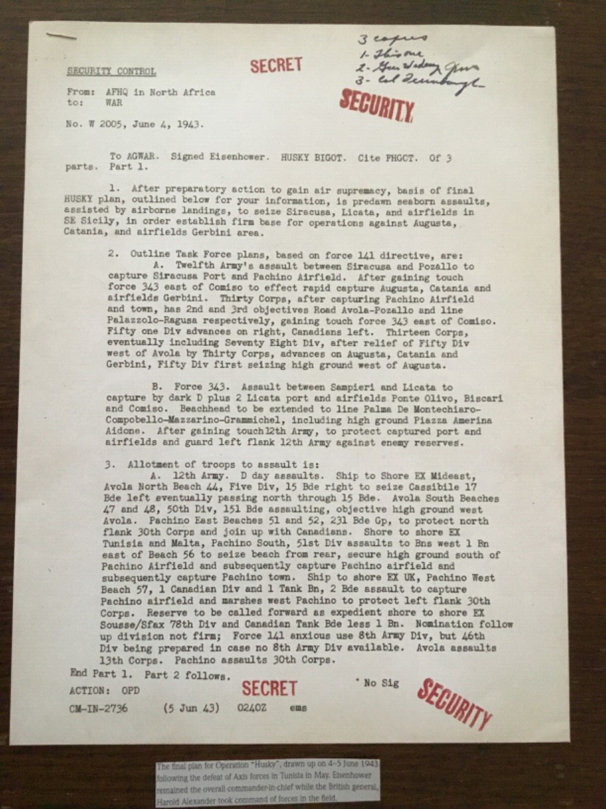 WWII SECRET JUNE 1943 THE FINAL PLAN FOR OPERATION “HUSKY” FOLLOWING AXIS DEFEAT WWII SECRET JUNE 1943 THE FINAL PLAN FOR OPERATION “HUSKY” FOLLOWING AXIS DEFEAT