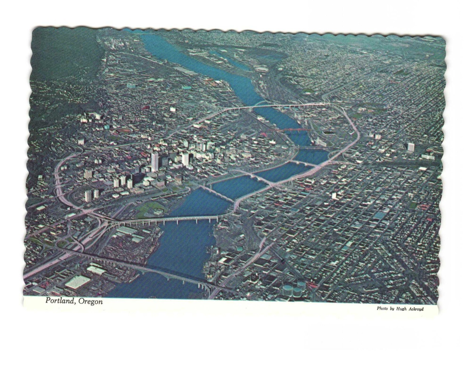 Aerial view of Portland OR vintage postcard unposted
