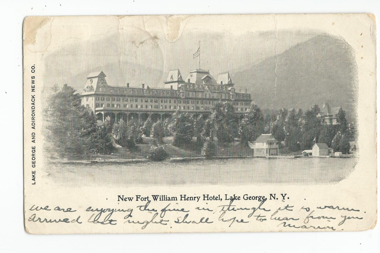 Postcard: New Fort William Henry Hotel, Lake George, New York; postmark 1904