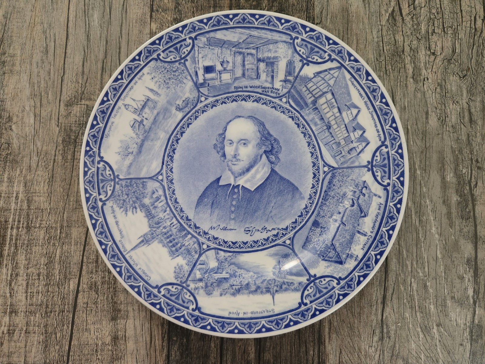 Vintage Blue & White William Shakespeare Spode 26cm Decorative Plate US Seller