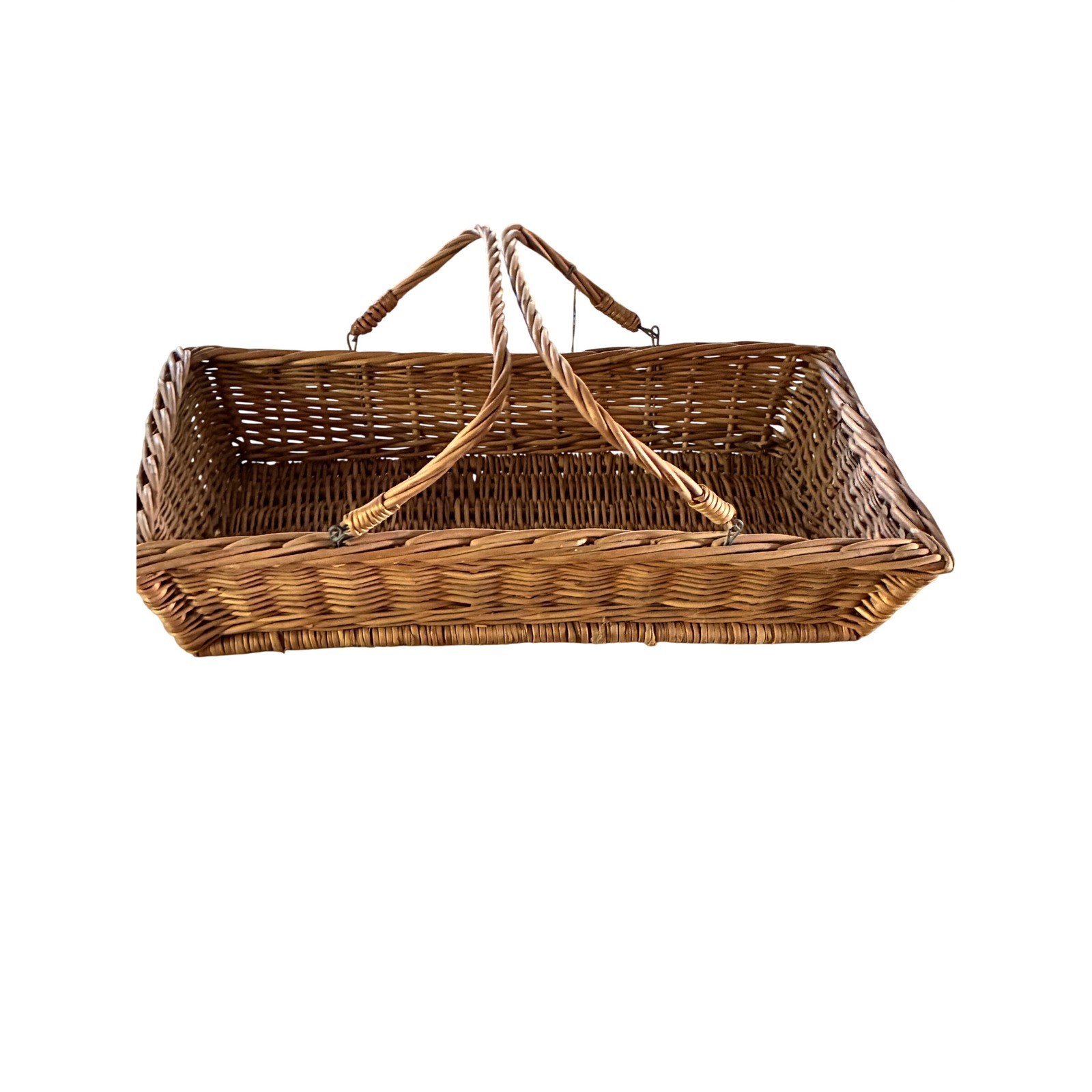 VTG L Skalny Gathering Basket Co Woven Wicker Tray Double Handle Rochester NY