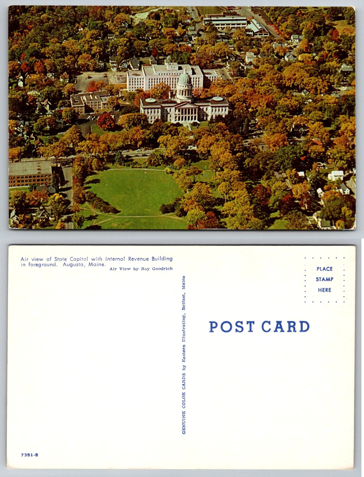 Standard Augusta Maine State Capitol Eastern Illustrating Air View Postcard