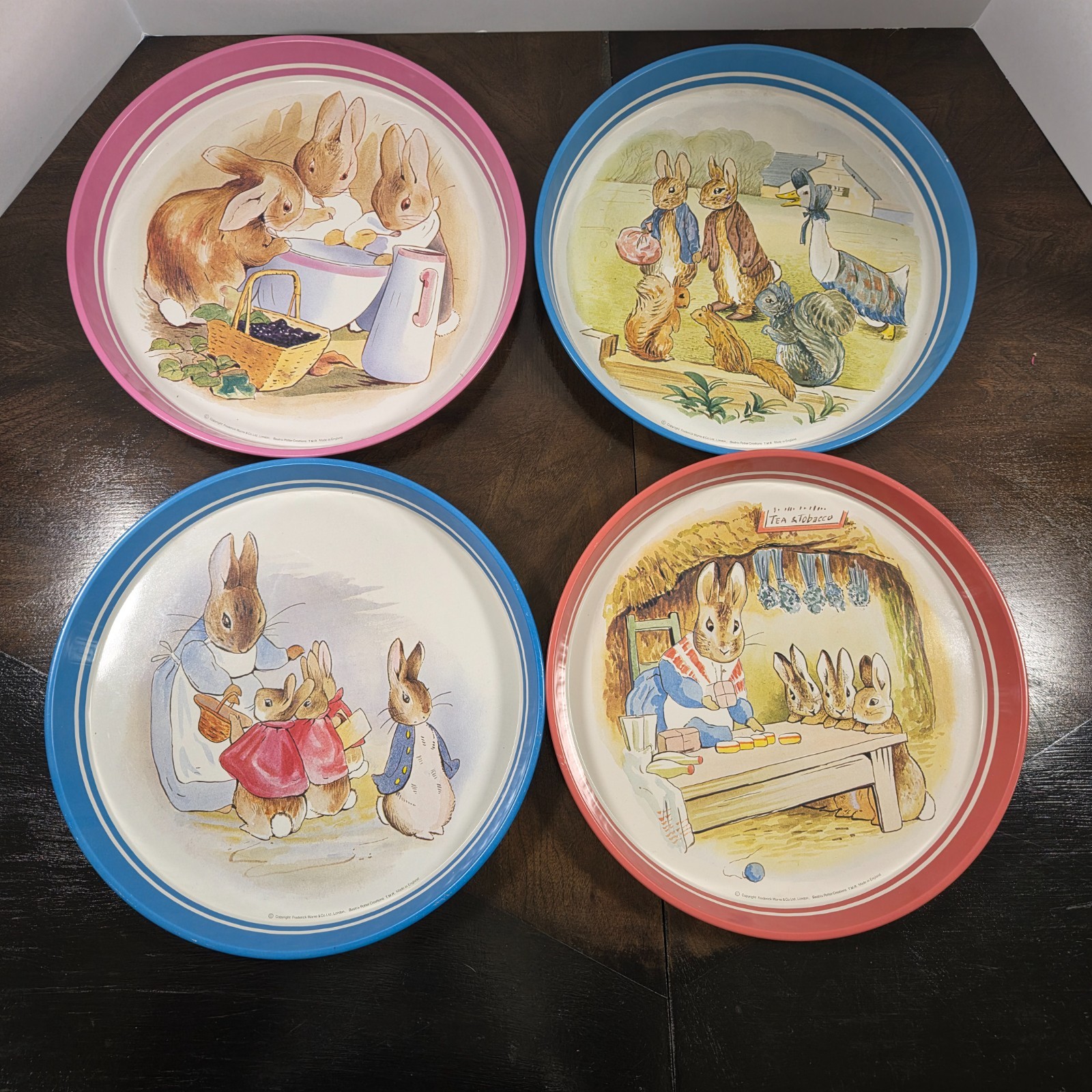 Four - Vintage Peter Rabbit Tin Tray Beatrix Potter Jemima Puddle Duck England
