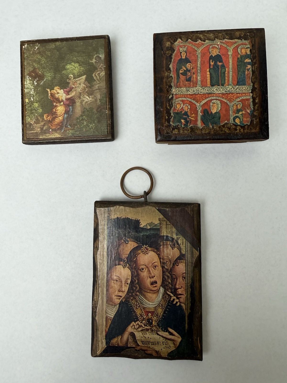 Lot of 3 Vintage Wood Plaques Old Master Religious Prints