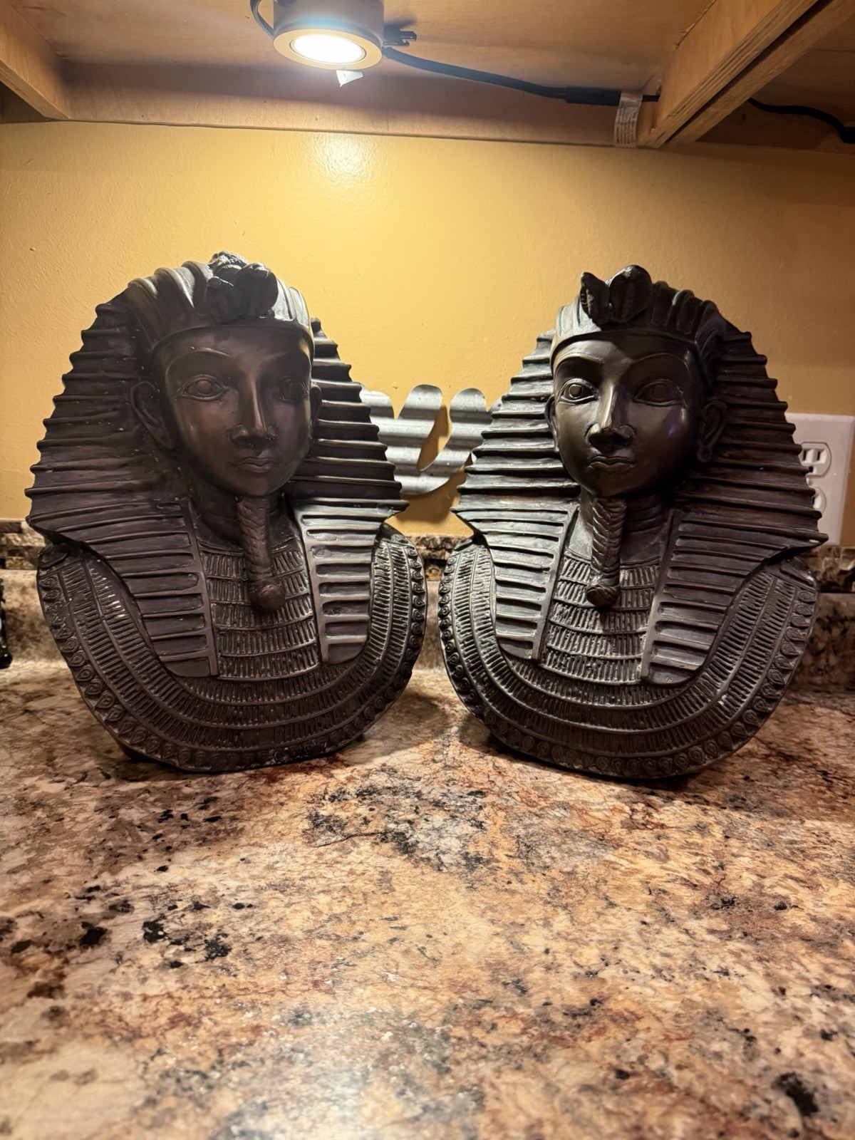 Vintage Egyptian Pharaoh King Tut Busts-Pair Verified Bronze-XRF tested