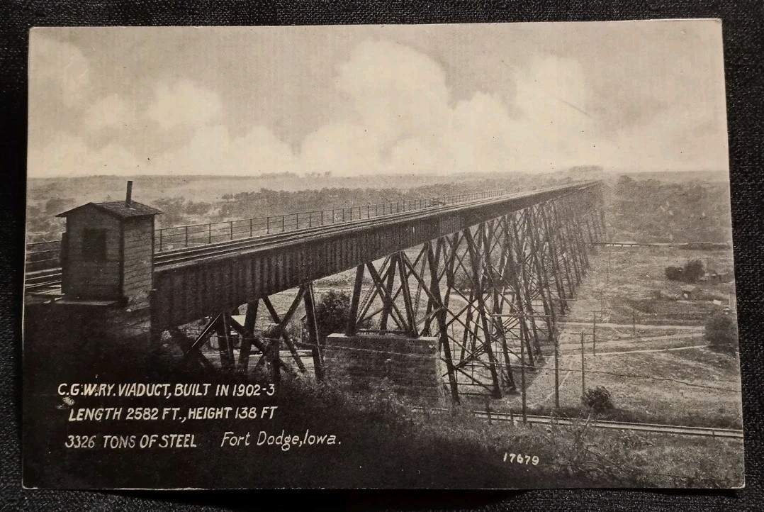 Vintage 1900s C. G. W. RY. Viaduct Fort Dodge, Iowa Postcard Railroad Bridge Vintage 1900s C. G. W. RY. Viaduct Fort Dodge, Iowa Postcard Railroad Bridge