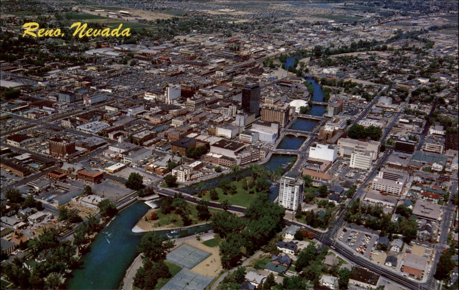 Reno Nevada river city aerial view unused vintage postcard