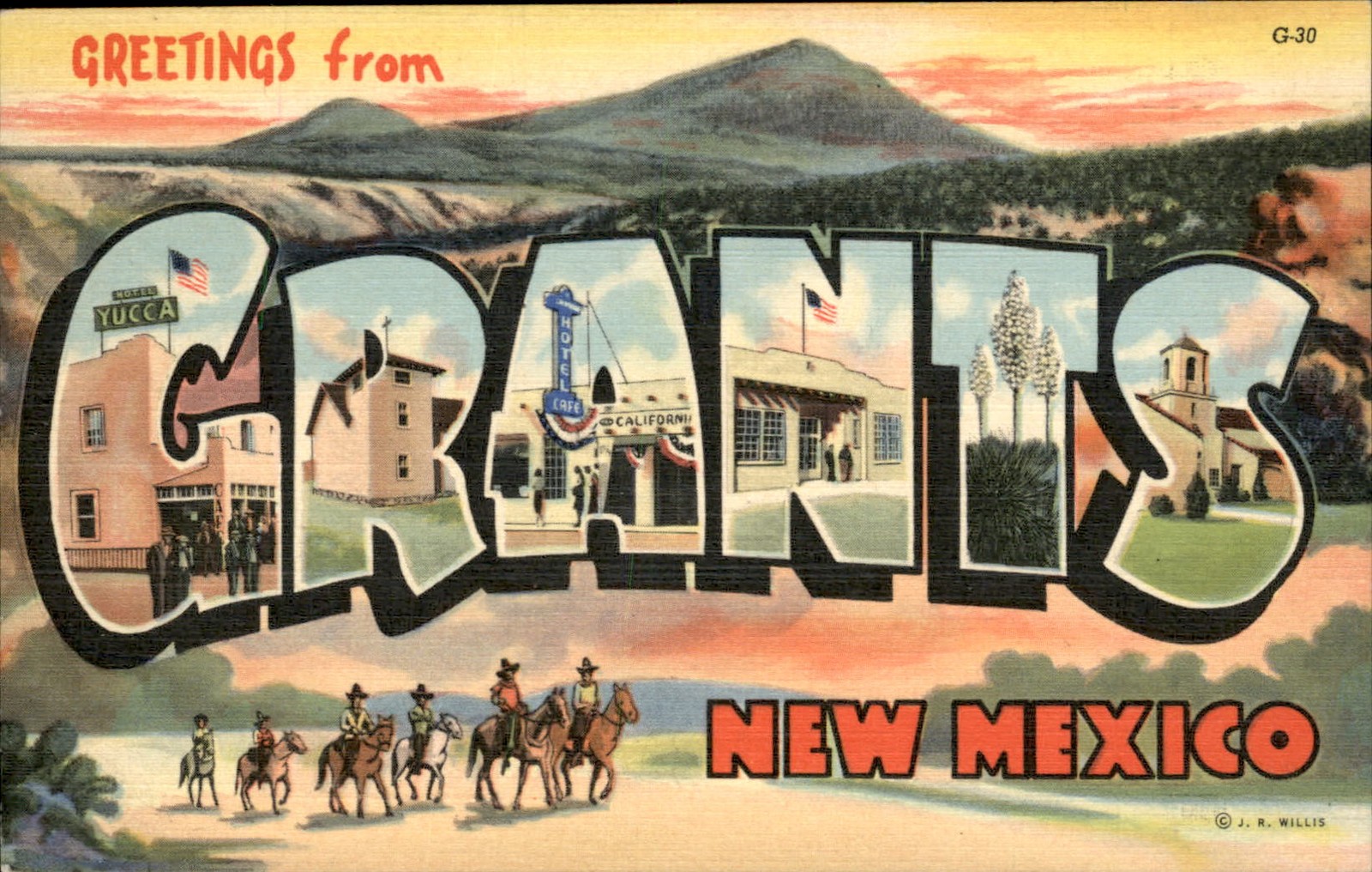 Grants NM Greetings from New Mexico J. R. Willis c1940s-50s Vintage Postcard