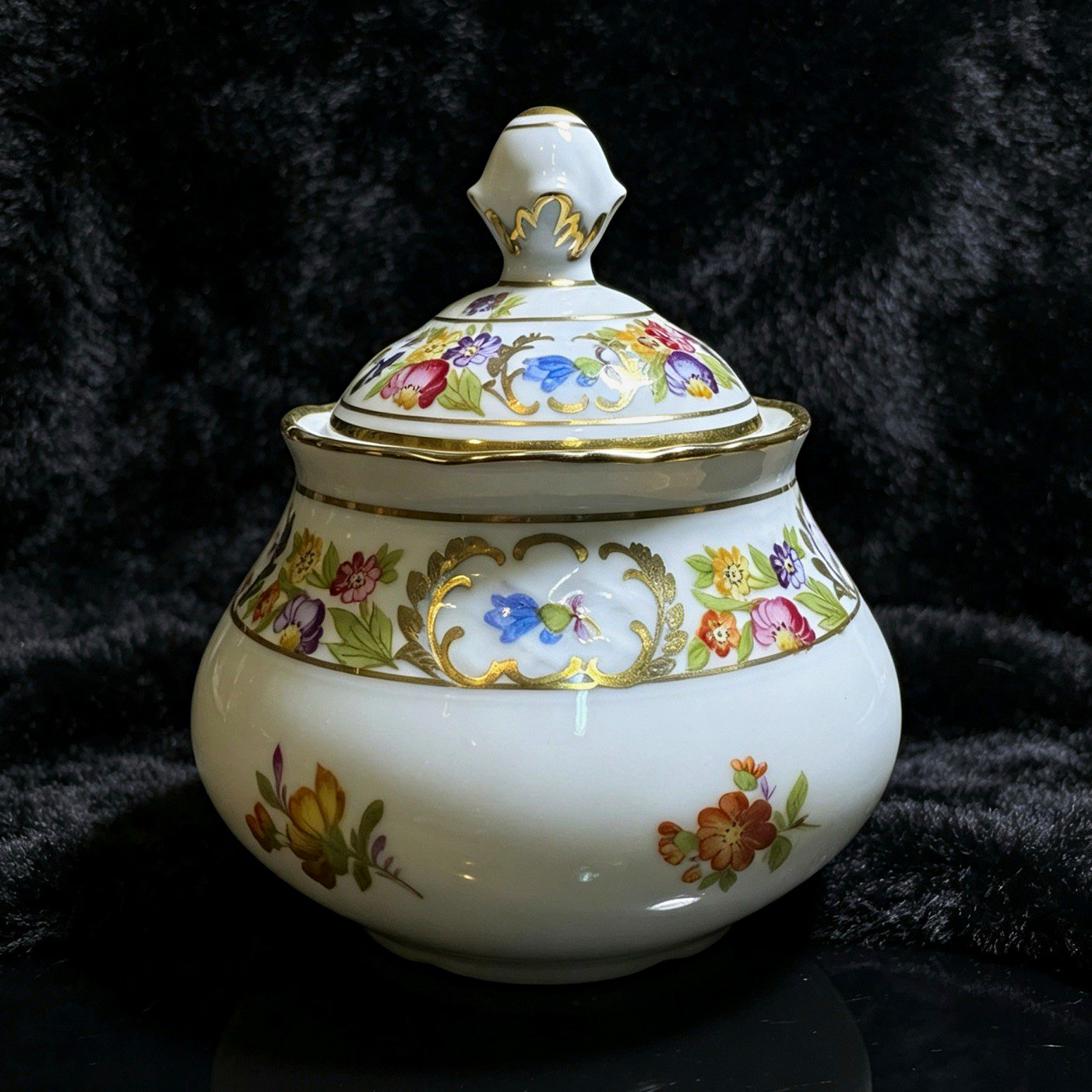 Vintage Schumann Arzberg Empress Dresden Flowers Porcelain Sugar Bowl Lid