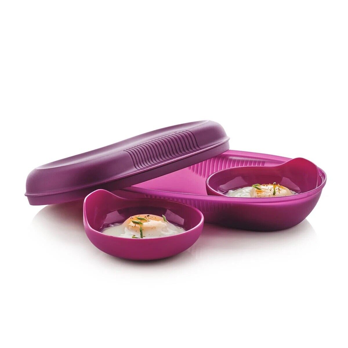 Tupperware Microwave Breakfast Maker with Egg Inserts and Manual Purple
