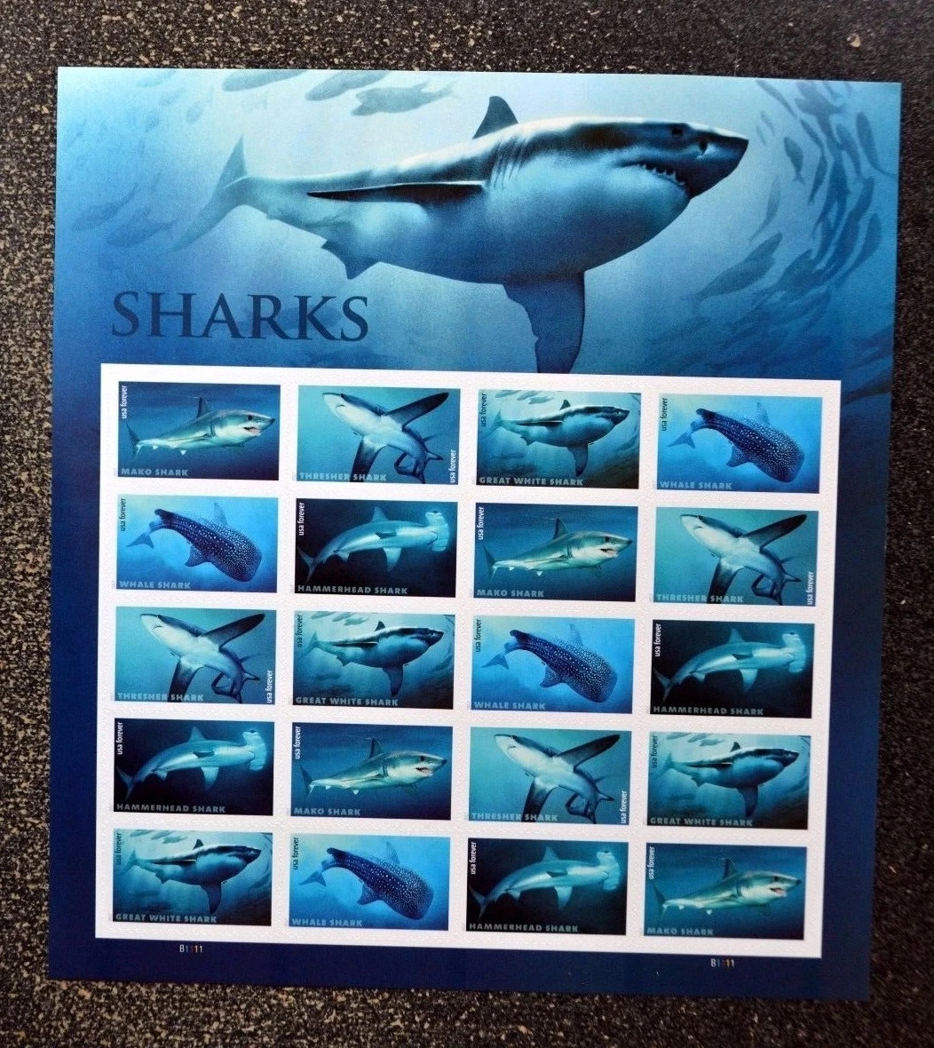 Great MNH 2017 SHEET OF Total 100 Pcs FIRST CLASS LETTER SHARKS