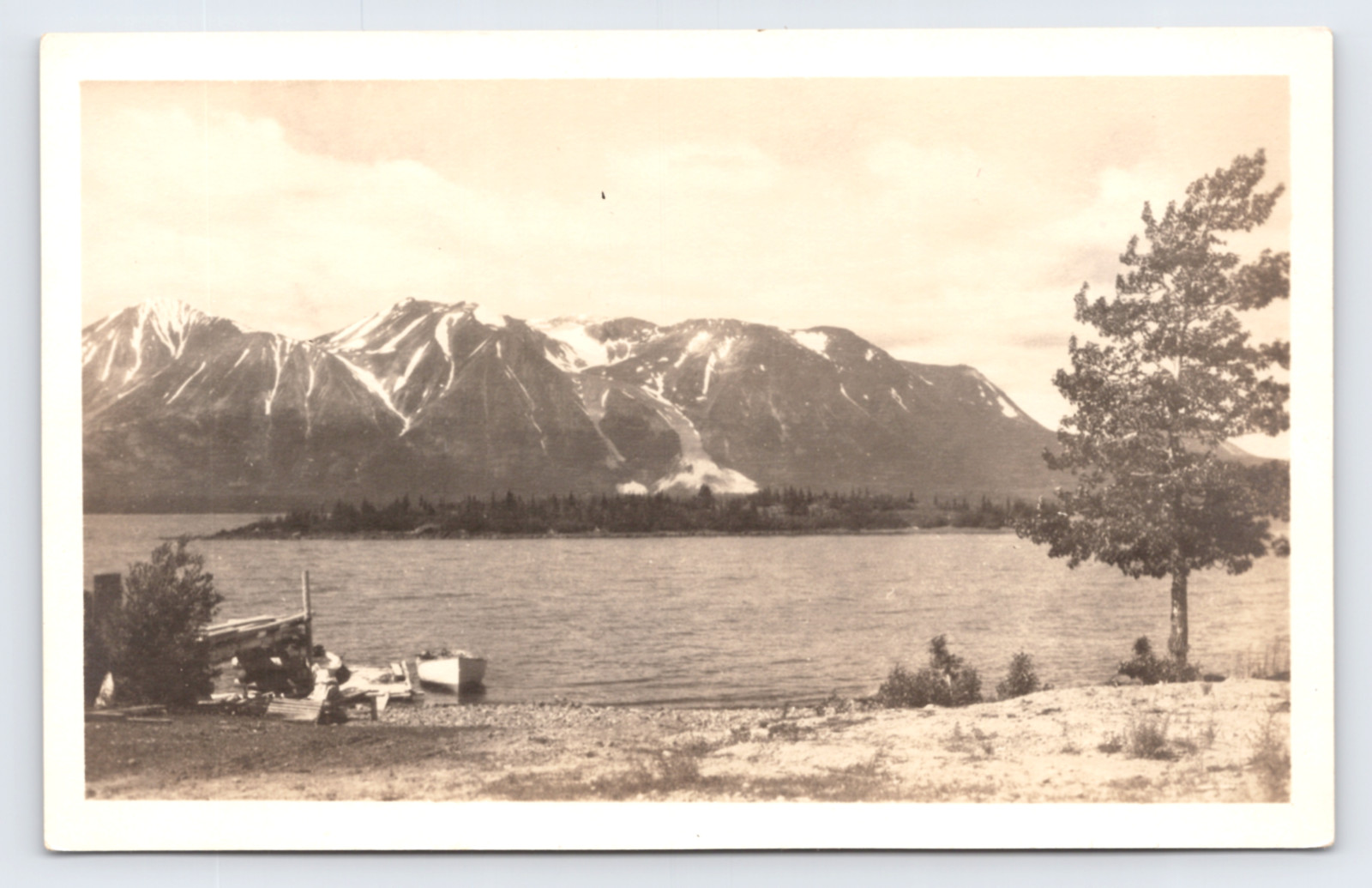 c1930 Lake Atlin Coast Mountains RPPC BC Canada Native Indian Village View Photo