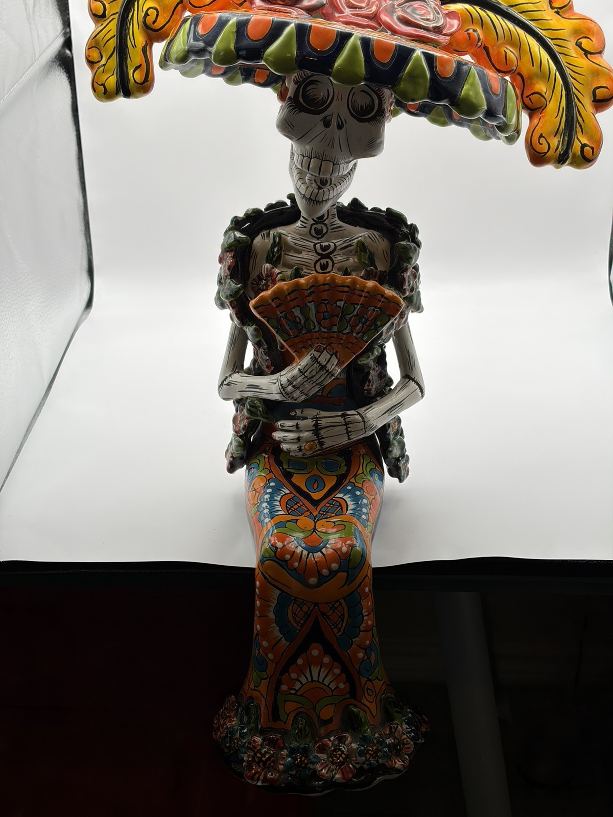 Large Mexican Day Of The Dead Talavera Catrína Sitting Figurine 24”