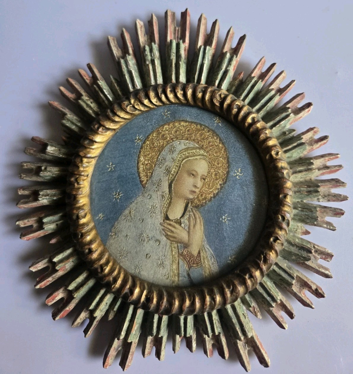 ANTIQUE ITALIAN WOOD SUNBURST FRAME WITH OUR \