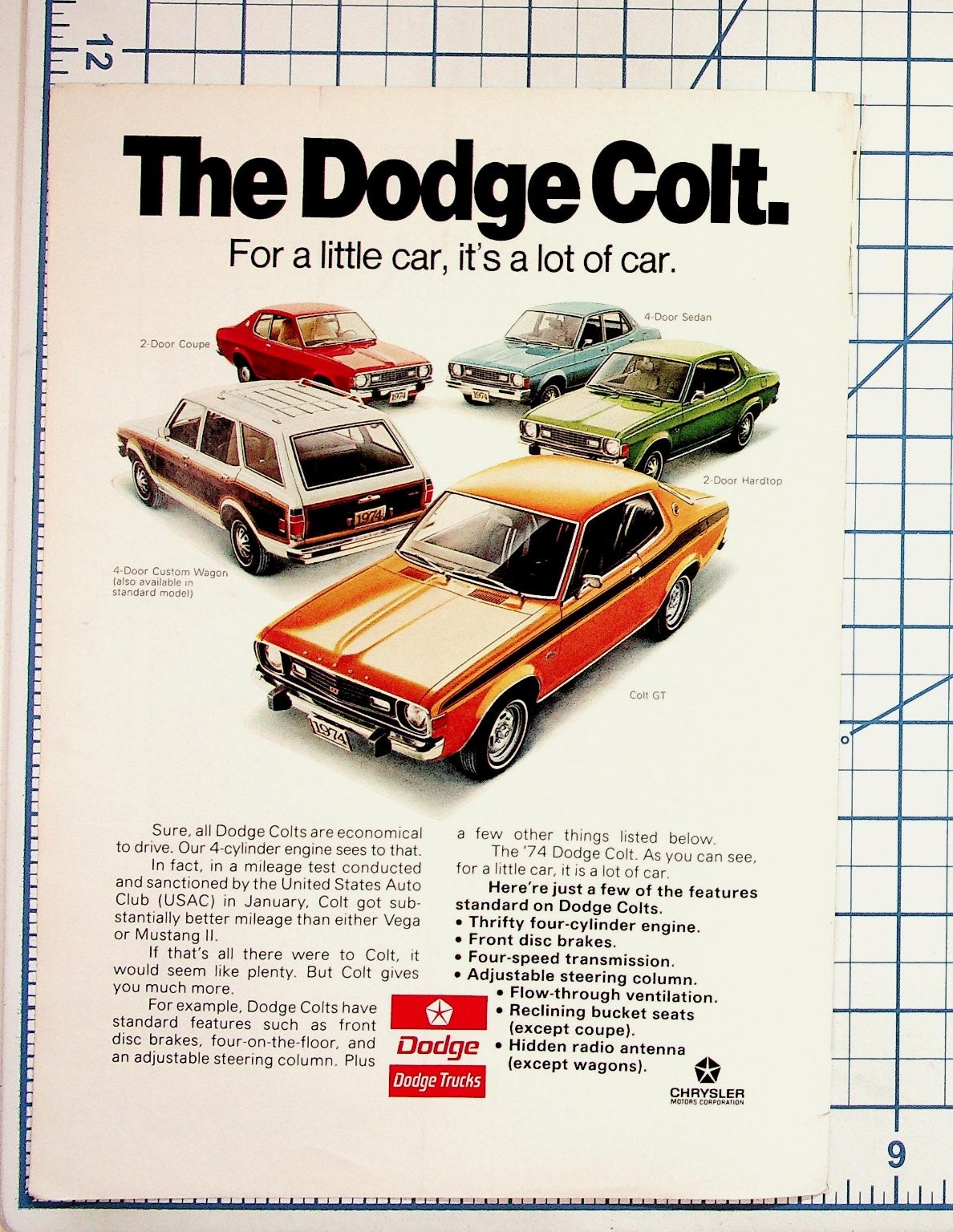 1974 Dodge Colt Original Magazine Ad Vintage Car Advertisement Print 1974 Dodge Colt Original Magazine Ad Vintage Car Advertisement Print