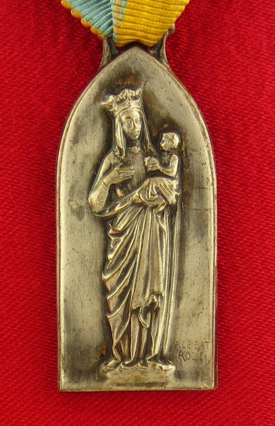 Antique MARY JESUS Medal PILGRIMAGE Pendant Ribbon Pin ALBERT ROZE 1923 Large Antique MARY JESUS Medal PILGRIMAGE Pendant Ribbon Pin ALBERT ROZE 1923 Large
