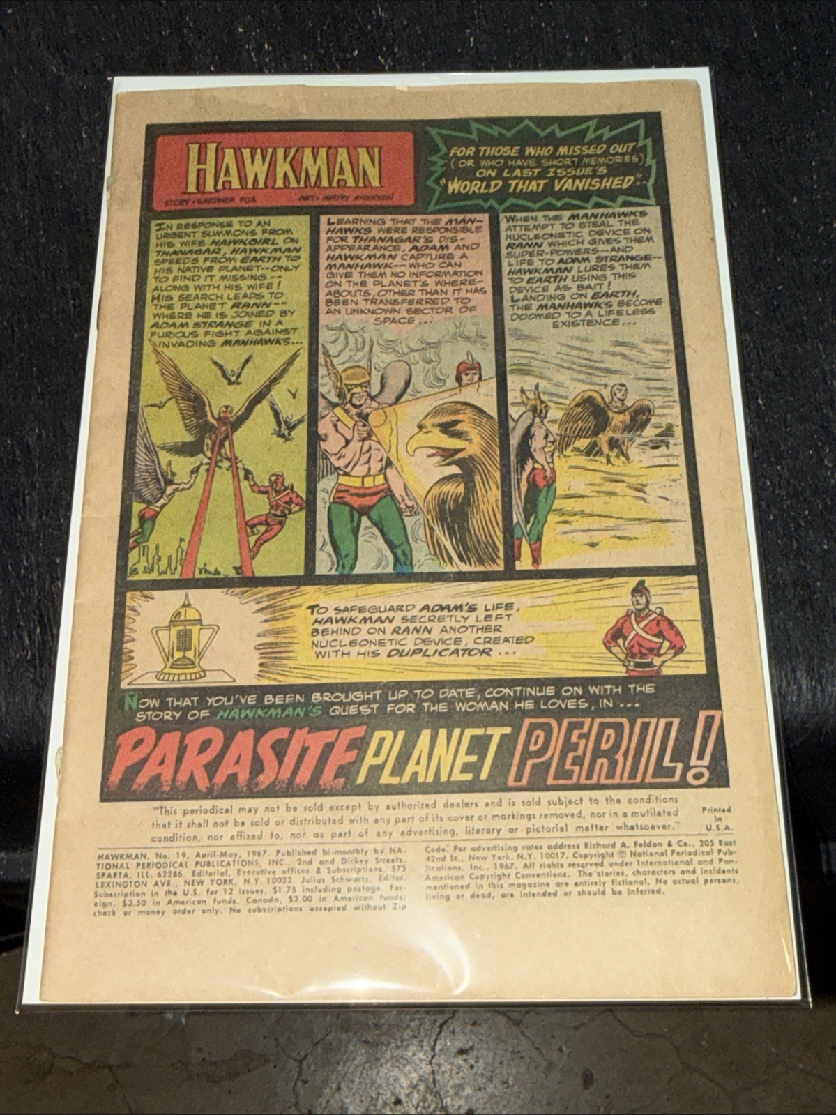 HAWKMAN #19 PARASITE PLANET PERIL DC COMICS 1967 SILVER AGE BEAUTIFUL CONDITION