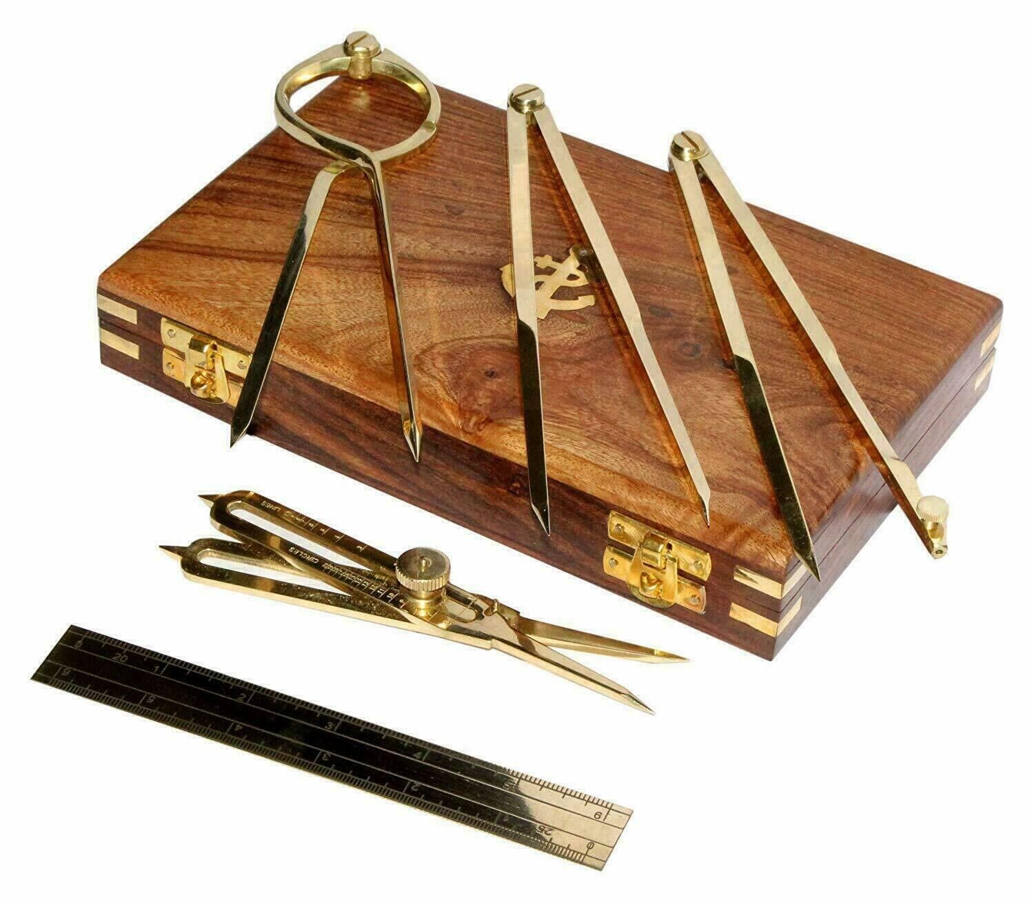Proportional Divider Set of 5, Full Brass dividers with Wooden Box For Drafting