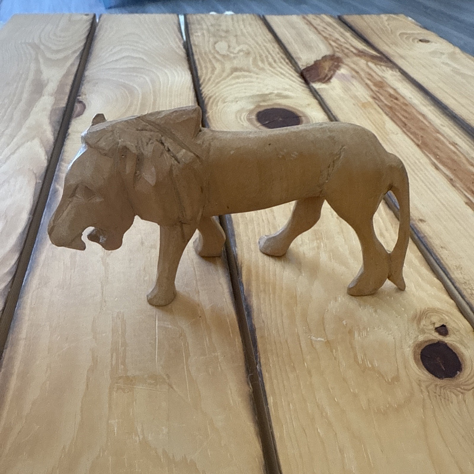 Rustic LION Standing Open Mouth Hand Carved Wood African Folk Art King Jungle 5\