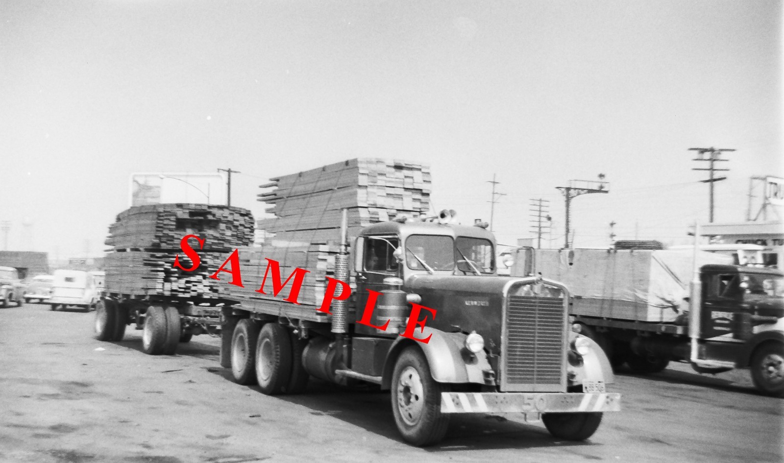 8X10 B&W semi-truck photo - Kenworth truck \'n trailer lumber truck - S. Holtzman