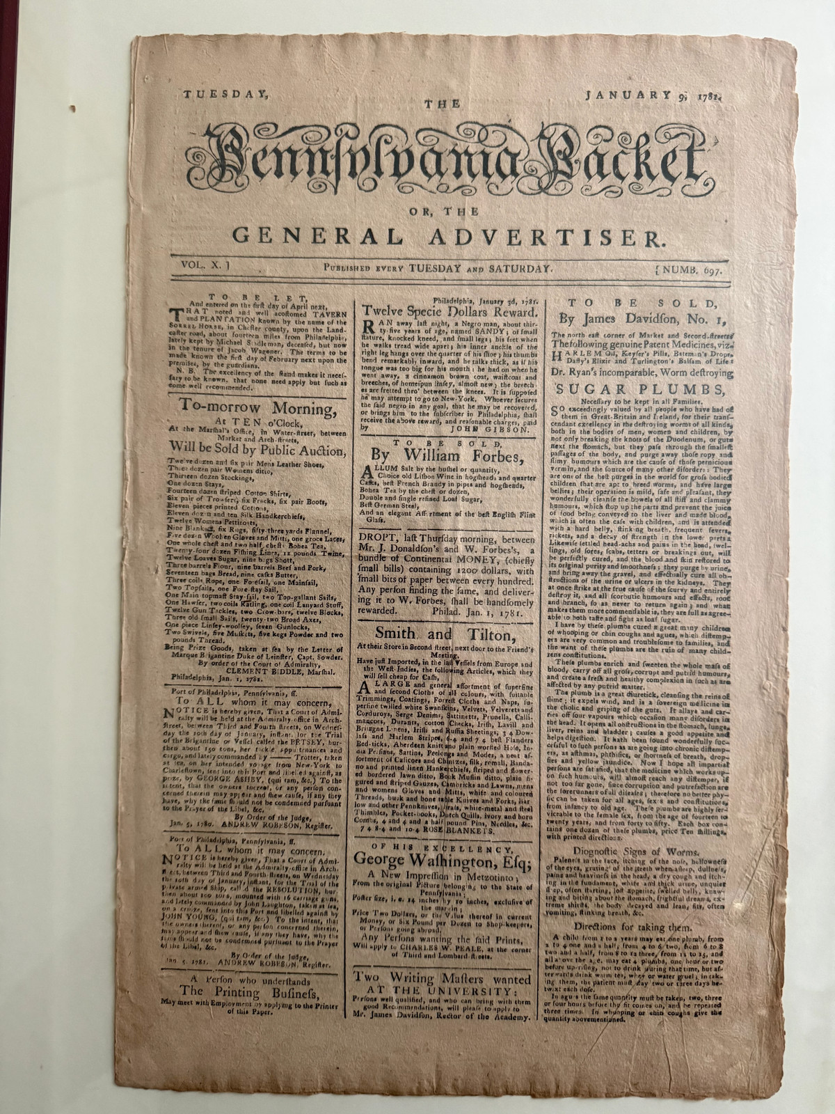 Revolutionary War Newspaper – Pennsylvania Packet – January 9, 1781 – George
