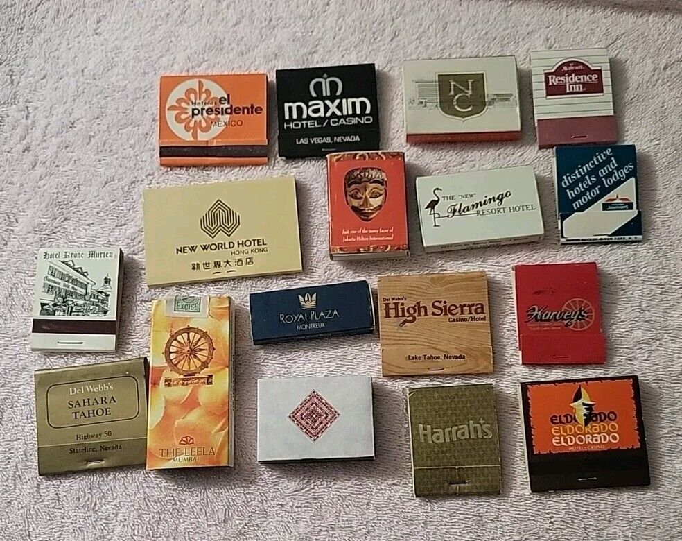 Vintage Lot of 18 Hotel Unstruck Matchbooks 