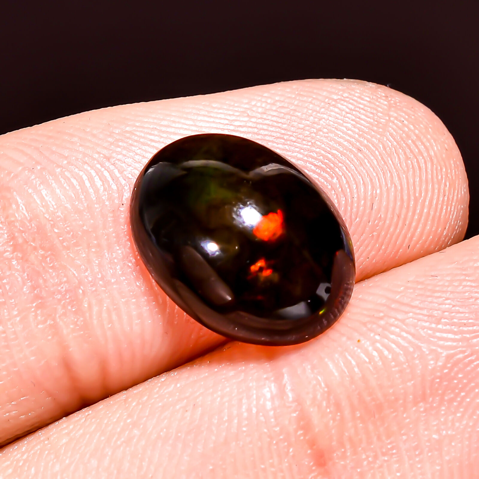 02.65Cts. Natural Welo Fire Black Ethiopian Opal Oval Cabochon Loose Gemstone