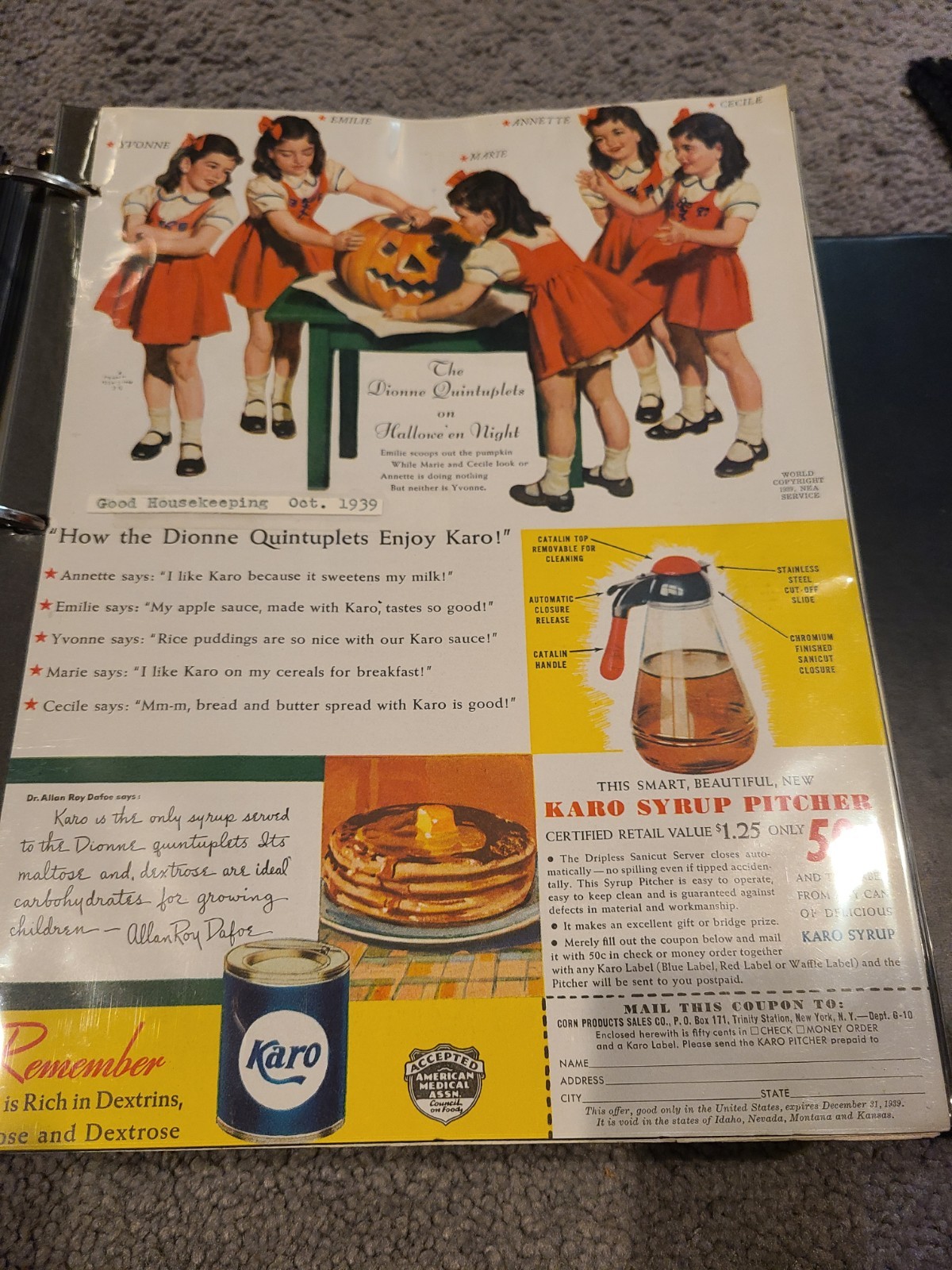 1939 Karo Syrup Vintage Print Halloween Jack O Lantern Theme 1930s