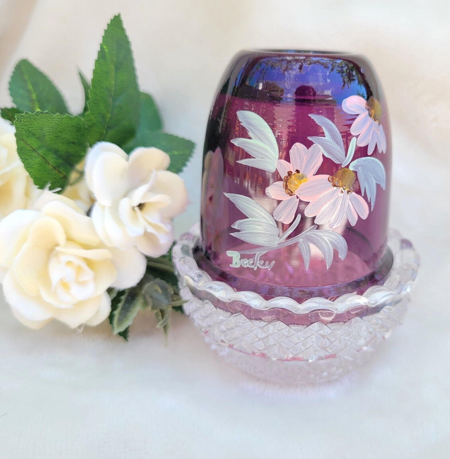 Vintage Mosser Glass Echinacea Flower Amethyst Purple Fairy Lamp Light 
