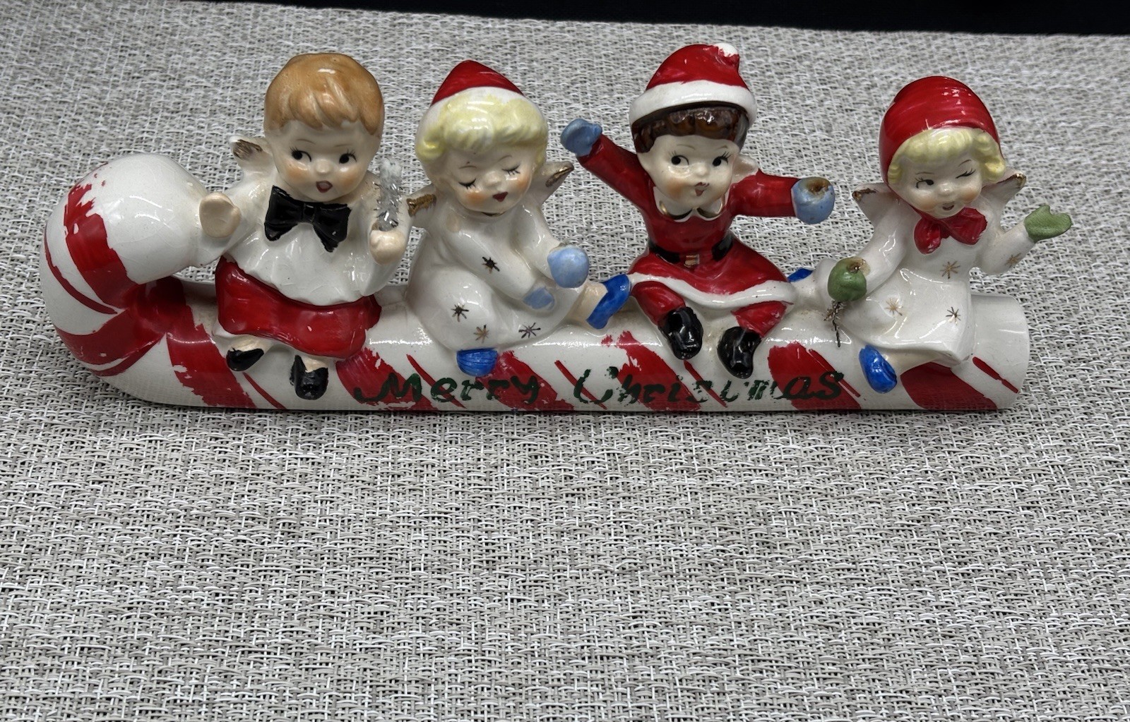 Vintage Commodore Merry Christmas Angel Candy Cane Sleigh