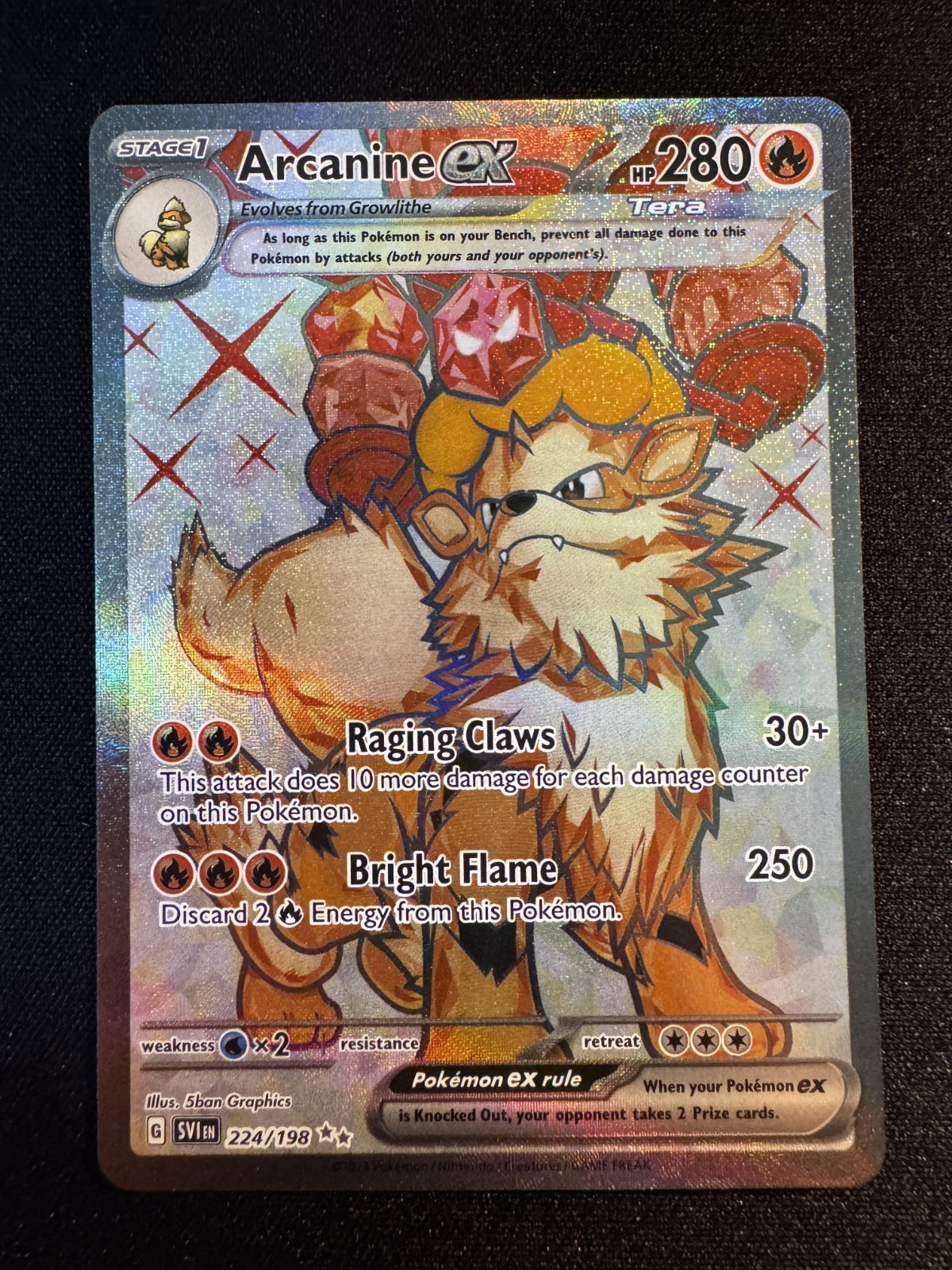 Pokémon TCG Arcanine ex 224/198 Scarlet & Violet Full Art Ultra Rare Holo LP+