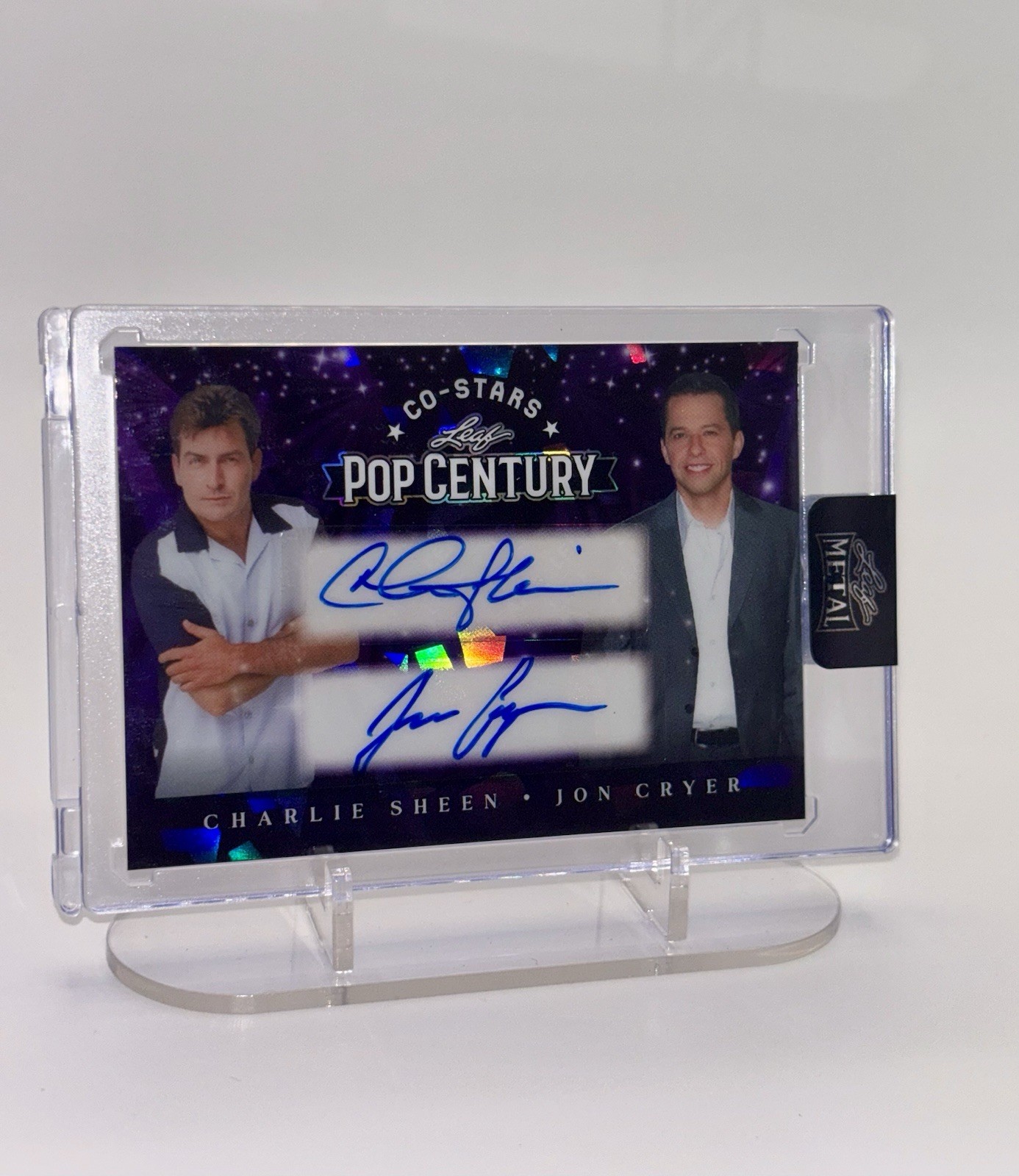 Leaf Metal Dual Auto Charlie Sheen Jon Cryer 6/7 Pop Century Purple Cracked Ice